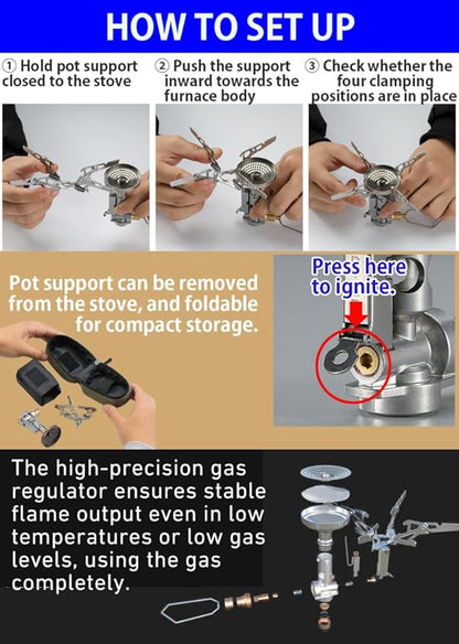 CAMPINGMOON Canister Top Stove Portable Compact Foldable w/igniter w/Gas Fuel Can Stabilizer XD-2F/Z41
