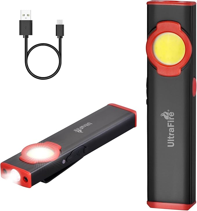 ULTRAFIRE EDC Flat Flashlight, 300 Lumen Rechargeable Magnetic Compact Pocket Light with Clip, 4-Mode Dual-Light LED Flashlight for Outdoor, Work, Emergency Gear S2