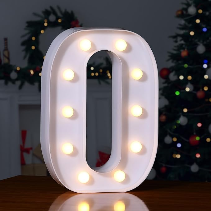 Foaky LED Letter Lights Sign Marquee Light Up Letters Sign for Night Light Wedding/Birthday Party Battery Powered Christmas Lamp Home Bar Decoration(O)