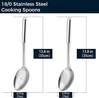 18/0 Stainless Steel Cooking Spoons Set, Serving Spoon & Slotted Spoon, Kitchen Cooking Utensils Set, Housewarming Daily Use Commercial, Pack of 2