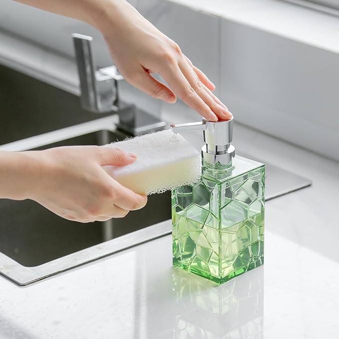 2 Pack Clear Saga Green Rust Proof Soap Dispenser Bathroom, Acrylic Plastic