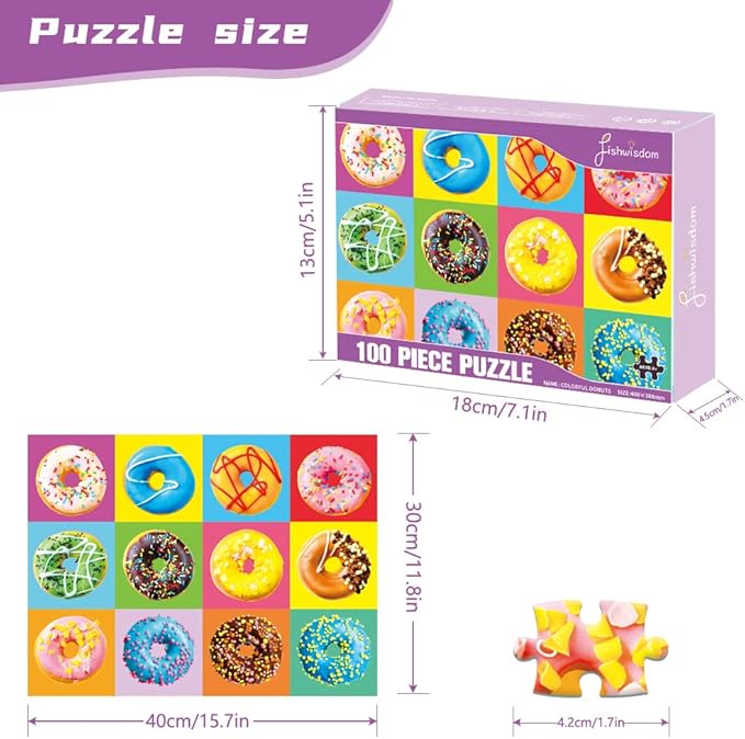 100 Piece Donuts Jigsaw Puzzle for Kids Teens Age 4-8 Gift Family Time (Donuts)
