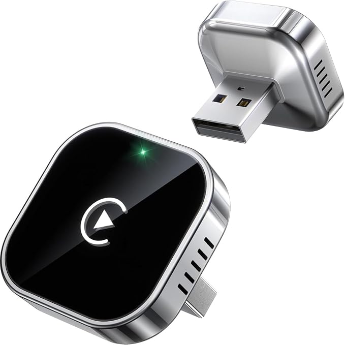 2 in 1 CarPlay Adapter for VW Talagon 2022 2023 2024, CarPlay Wireless Adapter with Auto Reconnect Fast Pairing Bluetooth Connection Compact USB Dongle,A/Silver-Side Heat Dissipation