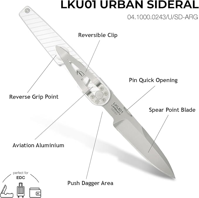 Extrema Ratio - LKU01 (Sideral), Folding Knife, Böhler N690 Steel Blade 58 HRC, Sandblast Finish, Smooth Aluminum Handle, Ergonomic Design, Durable Folding Knife, Italian Craftsmanship