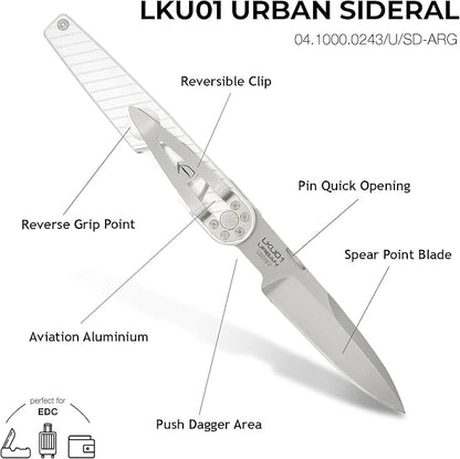 Extrema Ratio - LKU01 (Sideral), Folding Knife, Böhler N690 Steel Blade 58 HRC, Sandblast Finish, Smooth Aluminum Handle, Ergonomic Design, Durable Folding Knife, Italian Craftsmanship
