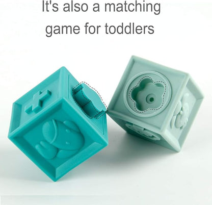 Mini Tudou Baby Blocks Soft Building Blocks Baby Toys Teethers Toy Educational Squeeze Play with Numbers Animals Shapes Textures 6 Months and Up 12PCS