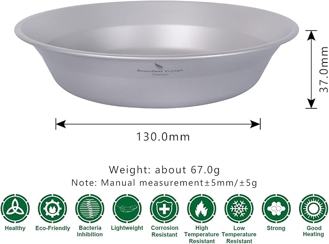 iBasingo Titanium Camping Bowl 174mm Deep Ultralight Backcountry Dining Bowl for Backpackers | 67g Fireproof Cookware | Boil Water Directly Over Flame (Ø174x130x37mm) Ti1112T
