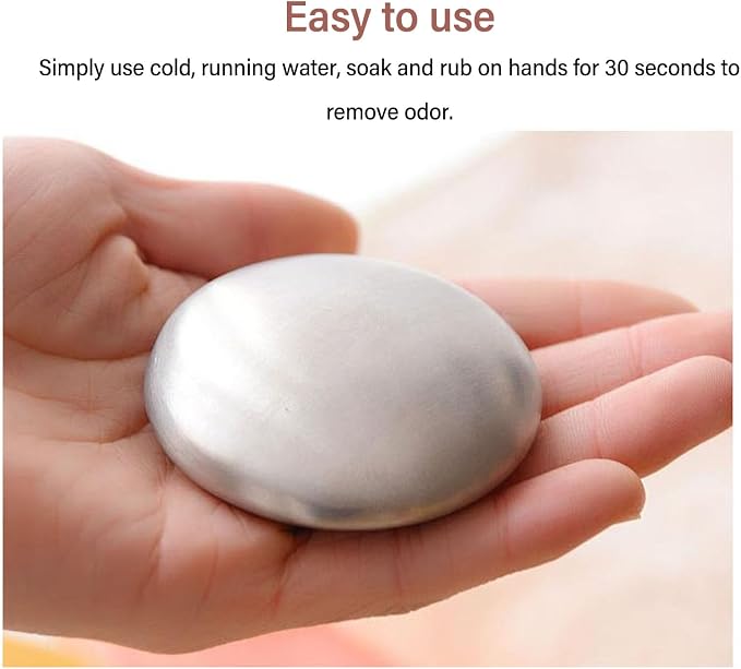 Stainless Steel Soap Bar for Hands, Odor Remover for Garlic, Fish & Onion Smells, Reusable Metal Soap for Kitchen, Cooking & Outdoor Use, Dishwasher Safe (1pcs)