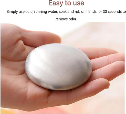 Stainless Steel Soap Bar for Hands, Odor Remover for Garlic, Fish & Onion Smells, Reusable Metal Soap for Kitchen, Cooking & Outdoor Use, Dishwasher Safe (1pcs)