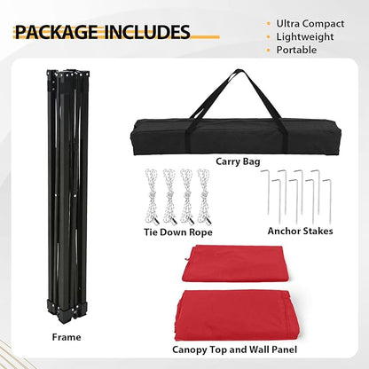 EAGLE PEAK Flex Compact 4x4 Pop-up Canopy Changing Room, Portable Privacy Dressing Room for Indoor Fashion Photoshoots, Camping, or Pool, Red