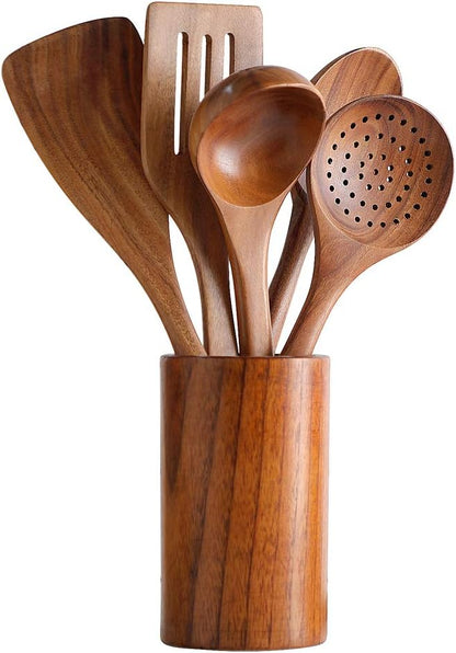 6Pcs Wooden Spoons for Cooking, Wood Kitchen Utensil Set