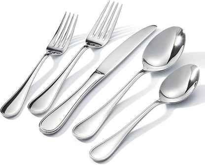 KINGSTONE 20 Piece Teardrop Silverware Set for 4, 18/10 Stainless Steel Flatware Set, Modern Design Cutlery Set for Home/Hotel/Wedding,Mirror Polished and Dishwasher Safe