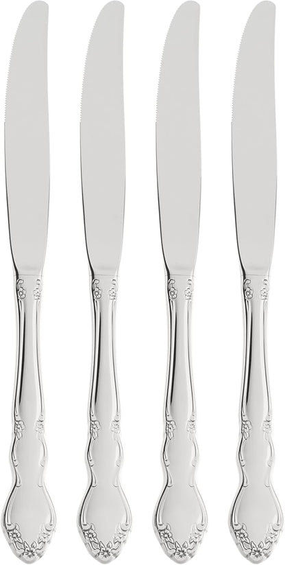 Oneida Dover Fine Flatware Dinner Knives, Set of 4 , 18/10 Stainless Steel, Silverware Set, Dishwasher Safe