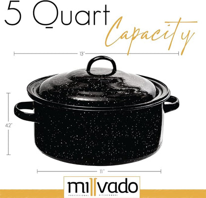 Granite 5 Qt Stockpot, Nonstick Soup Pot With Lid, Speckled Enamel Ware Cookware, Large Stock Pot For Boiling and Cooking, Big Granite Cooking Pot for Stovetop, Campfire, Outdoor Stove