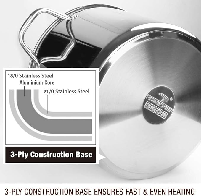 HOMICHEF Small Stock Pot 4 Quart Nickel Free Stainless Steel