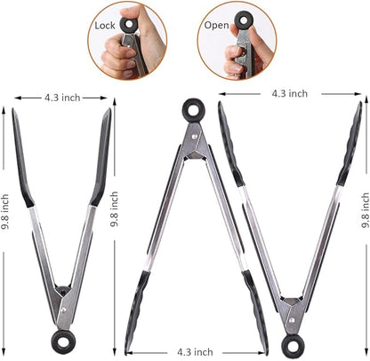 9 Inch Small Kitchen Tongs Set of 3, Silicone Cooking Tongs