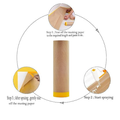 Pre-Taped Paint Masking Paper and Masking Tape Sets,4 Rolls 22inch-50feet Painters Paper and 2 Rolls Painters Tape, Automotive Paint Paper, Tape and Drape Waterproof for Painting Protection Covering