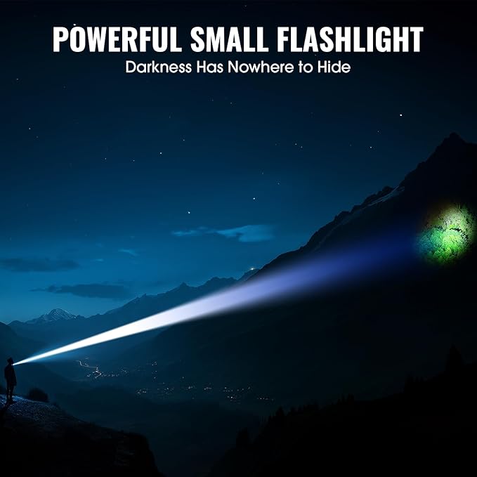 Rechargeable Tactical Flashlights, High Lumens Small Mini USB-C LED Flashlight, Compact EDC Flash Light, 4 Modes&Memory Function, Waterproof Pocket Lights for Home,Camping,Emergency (1, Black)