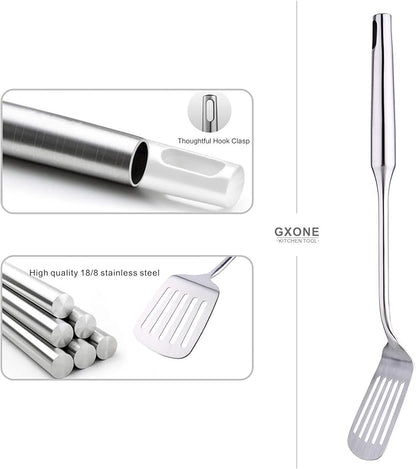 Stainless Steel Slotted Spatula,Cooking Utensil For Kitchen Use With Hollow Handle,Silver/14.9Inch