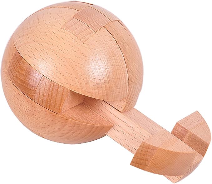Wooden Brain Teasers Puzzle Handmade Big Wooden Puzzle Magic Ball Toy Intelligence IQ Games 3D Sphere Puzzles for Kids and Adults (Natural Wood)