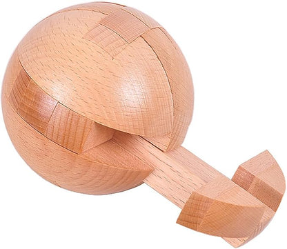 Wooden Brain Teasers Puzzle Handmade Big Wooden Puzzle Magic Ball Toy Intelligence IQ Games 3D Sphere Puzzles for Kids and Adults (Natural Wood)