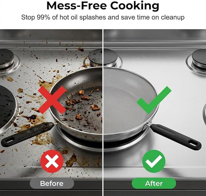 Splatter Screen for Frying Pan, Stainless Steel Grease Splatter Guard Splatter