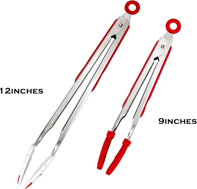 Kitchen Tongs, Premium Stainless Steel, Food-Grade Silicone Tips