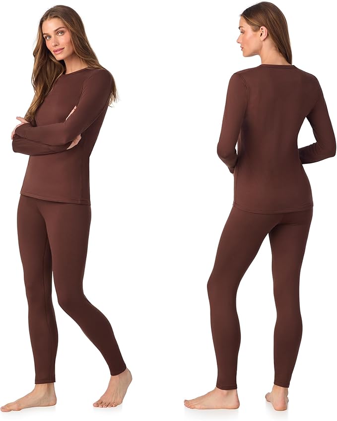 Cuddl Duds Womens Fleece Lined Thermal Base Layer Set – Long Sleeve Shirt & Leggings for Cold Weather – Lounge Set for Women