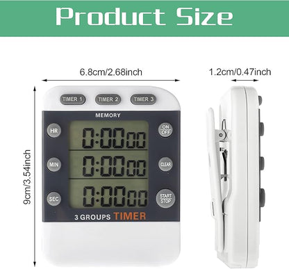 Photect 2 Pcs Digital Kitchen Timer 3 Channels Multi Timer Loud Adjustable