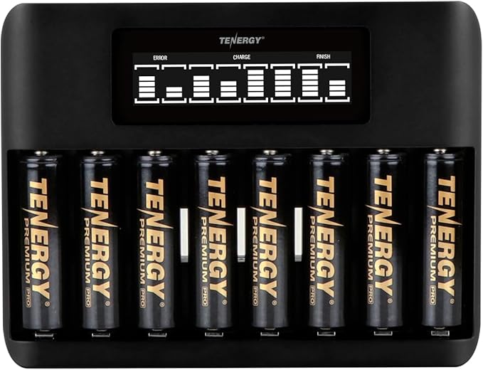 Tenergy 8 Count AA NiMH Premium Pro Rechargeable Batteries and TN480U 8-Bay LCD