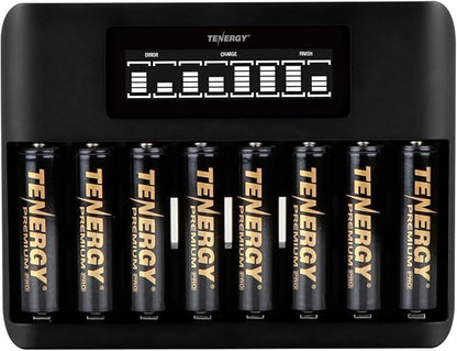 Tenergy 8 Count AA NiMH Premium Pro Rechargeable Batteries and TN480U 8-Bay LCD