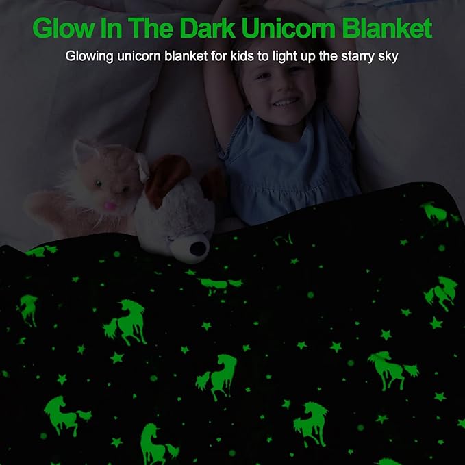 Unicorn Glow in The Dark Blankets for Kids, Soft Fleece Blankets for Girls/Toddler, Unicorns Gifts for Girls Age 3-12 30"x 40"