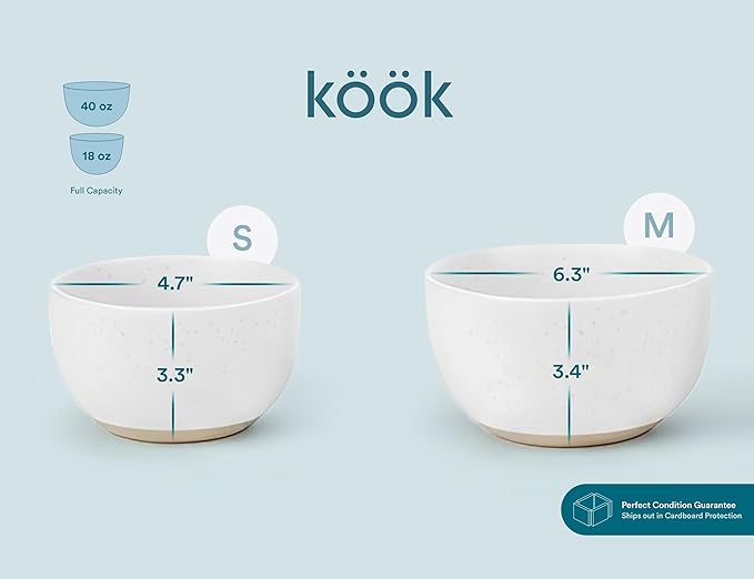 KooK Mixing Bowls, Ceramic Nesting Bowls, Stoneware Kitchen Bowls,