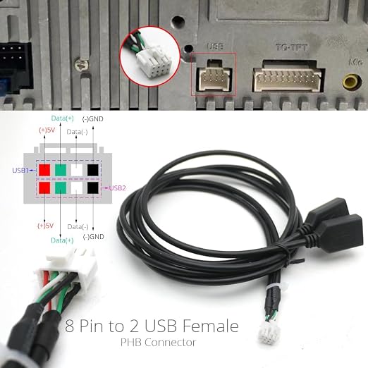 for Universal Dual USB Female Interface to 6 8 Pin PHB Wire Connect Cable Adapter for Car Multimedia Player Android Stereo Radio - (Color Name: 8Pin PHB)