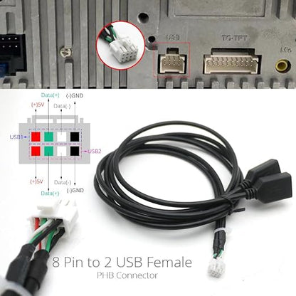 for Universal Dual USB Female Interface to 6 8 Pin PHB Wire Connect Cable Adapter for Car Multimedia Player Android Stereo Radio - (Color Name: 8Pin PHB)