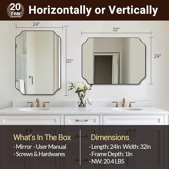 ANDY STAR Brushed Bronze Scalloped Mirror, Unique Rectangular Bathroom Mirror