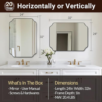ANDY STAR Brushed Bronze Scalloped Mirror, Unique Rectangular Bathroom Mirror