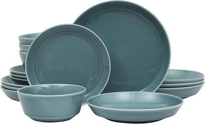 Gibson Home Summer Shades 16 Piece Plates and Bowls Dishes Service for 4 Porcelain Dinnerware Set - Blue