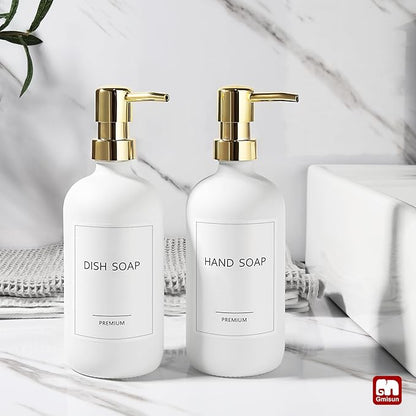 GMISUN White Soap Dispenser, 2 Pack Glass Hand Soap Dispensers Bathroom