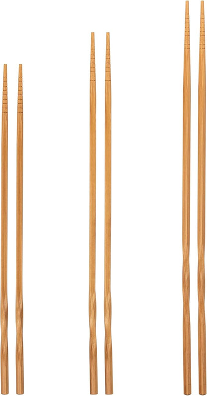 YOSUKATA Reusable Natural Wooden Long Cooking Chopsticks Set of 3 pairs: 11.8 inch, 13-inch, 14.2 inch Brown Long Wok Wooden Chopsticks Reusable