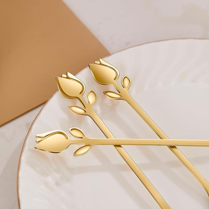 Gold Tulip/Rose Handle 12-Pcs Mini Coffee Spoons Set