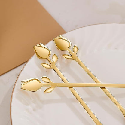 Gold Tulip/Rose Handle 12-Pcs Mini Coffee Spoons Set