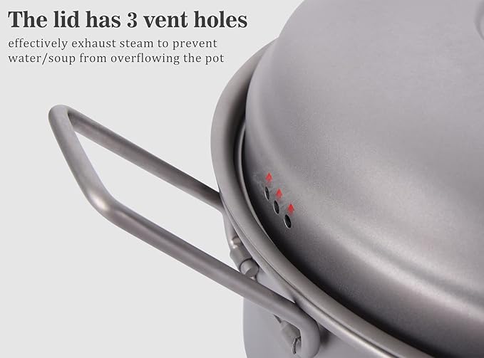Boundless Voyage Multifunctional Titanium Steamer Pot with Frying Pan and Vented Lid Outdoor Camping Backpacking Kitchen