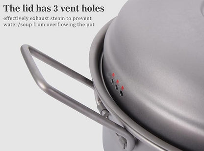 Boundless Voyage Multifunctional Titanium Steamer Pot with Frying Pan and Vented Lid Outdoor Camping Backpacking Kitchen