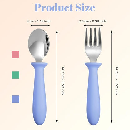 Pimoys 6 Pieces Toddler Utensils Forks and Spoons,Kids Silverware Set with Plastic Handle Stainless Steel Toddler Silverware,Dishwasher Safe