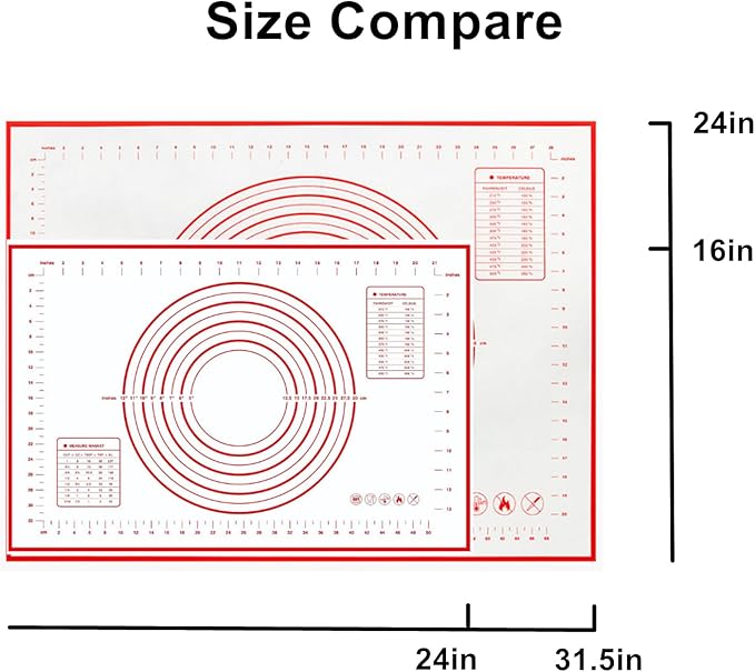 Large 24" x 16" Silicone Baking Mat | Non-Slip Pastry & Dough Mat