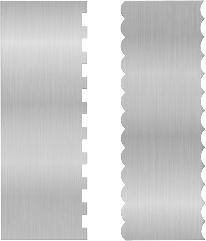 2 Pieces 8.7 Inche Stainless Steel Cake Scraper Double Sided Patterned Edge