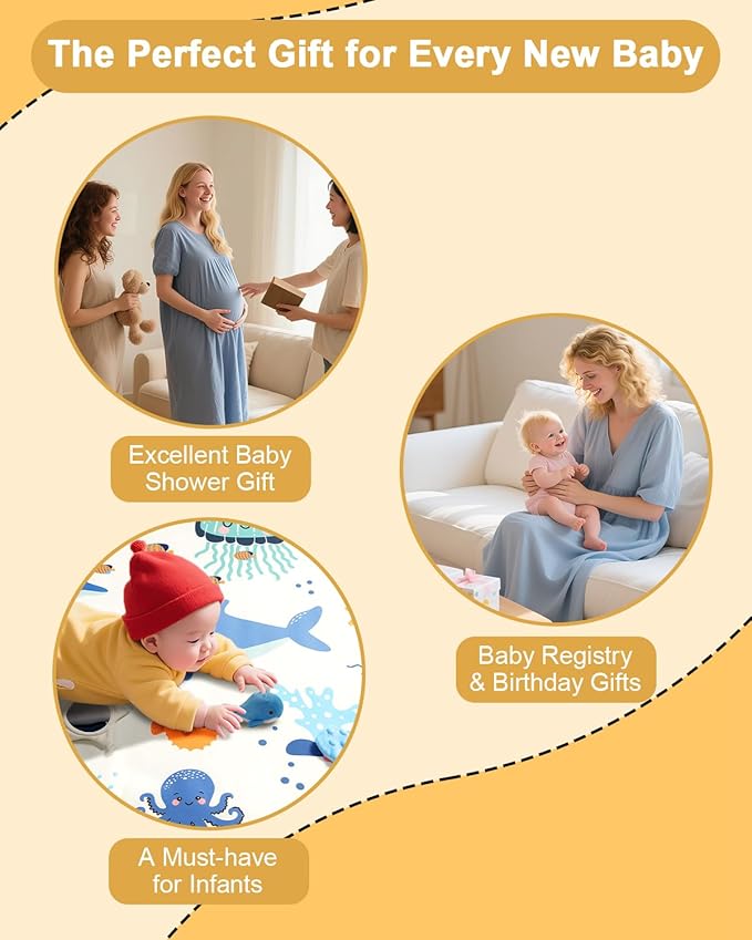 Baby Play Gym with 4 Developmental Zones – Tummy Time Mat & Activity Mat with 6 Sensory Toys, Visual Cards & Pillow – Baby Essentials & Ideal Gift for Newborns