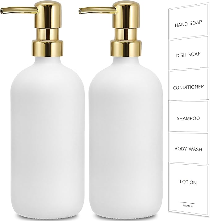 GMISUN White Soap Dispenser, 2 Pack Glass Hand Soap Dispensers Bathroom