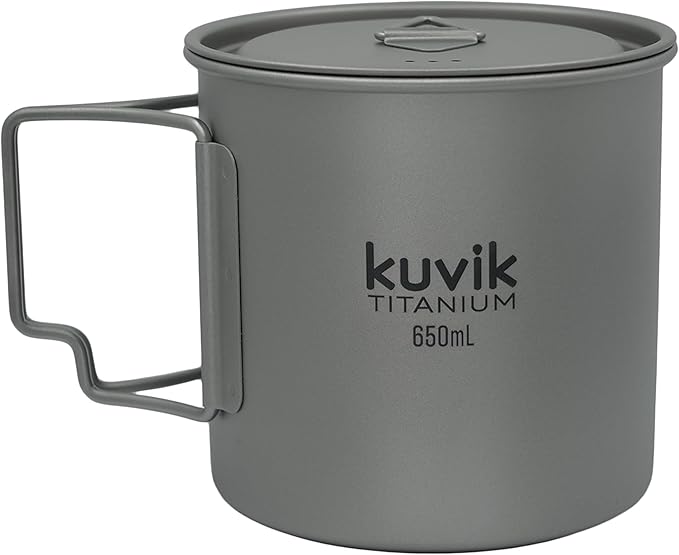 Kuvik Titanium Pot with Lid 650ml (22 oz) - Ultralight and Compact Pot for Backpacking, Camping, and Survival